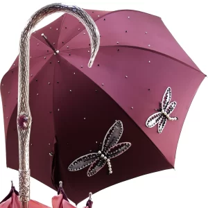 Parapluie exclusif pour femmes, fait à la main, avec libellules brodées